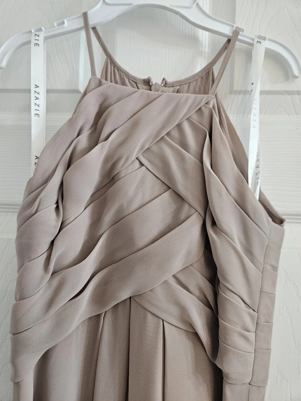 Azazie Bridesmaid Dress – Taupe – Size Childs size 12 – Elegant Chiffon Formal